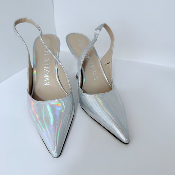 NWI Stuart Weitzman Xcurve 85 Slingback Heels in Iridescent Patent Leather Sz 5 - Picture 9 of 14